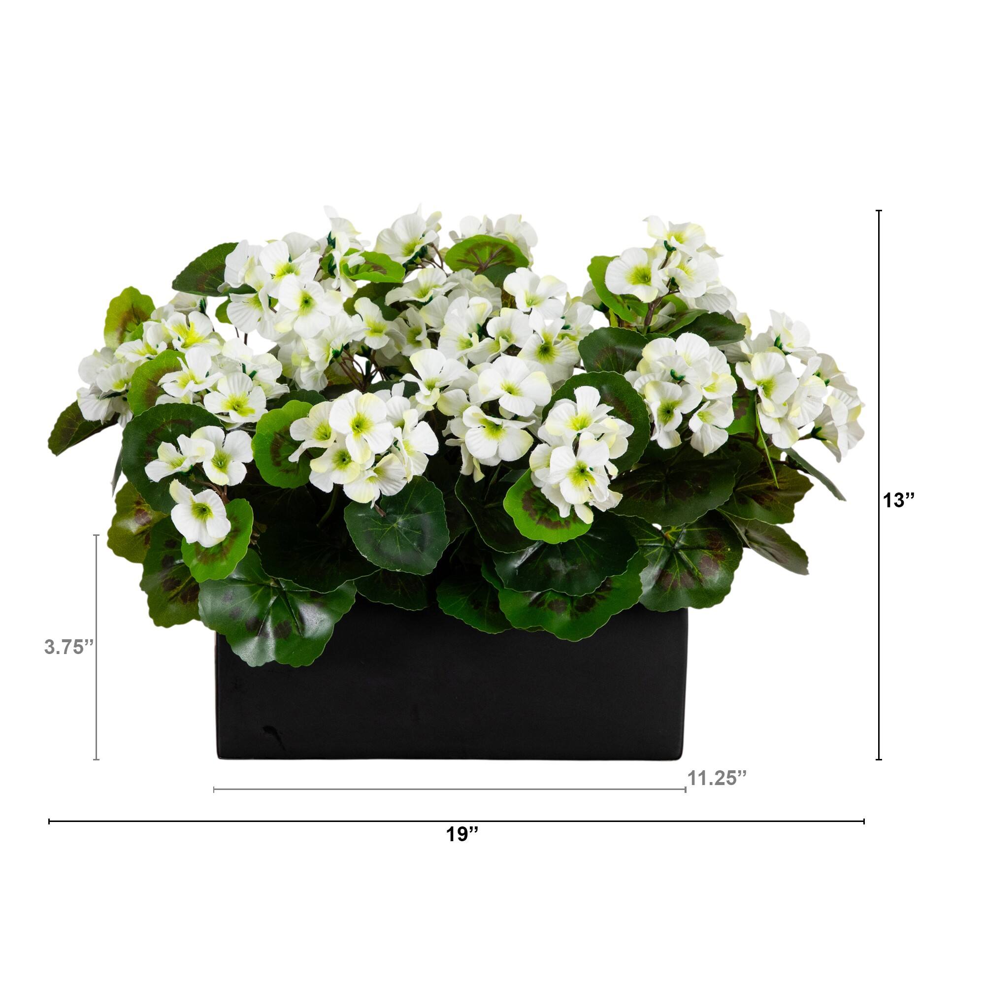 13" UV Resistant Artificial Geranium in Rectangular Planter (Indoor/Outdoor)